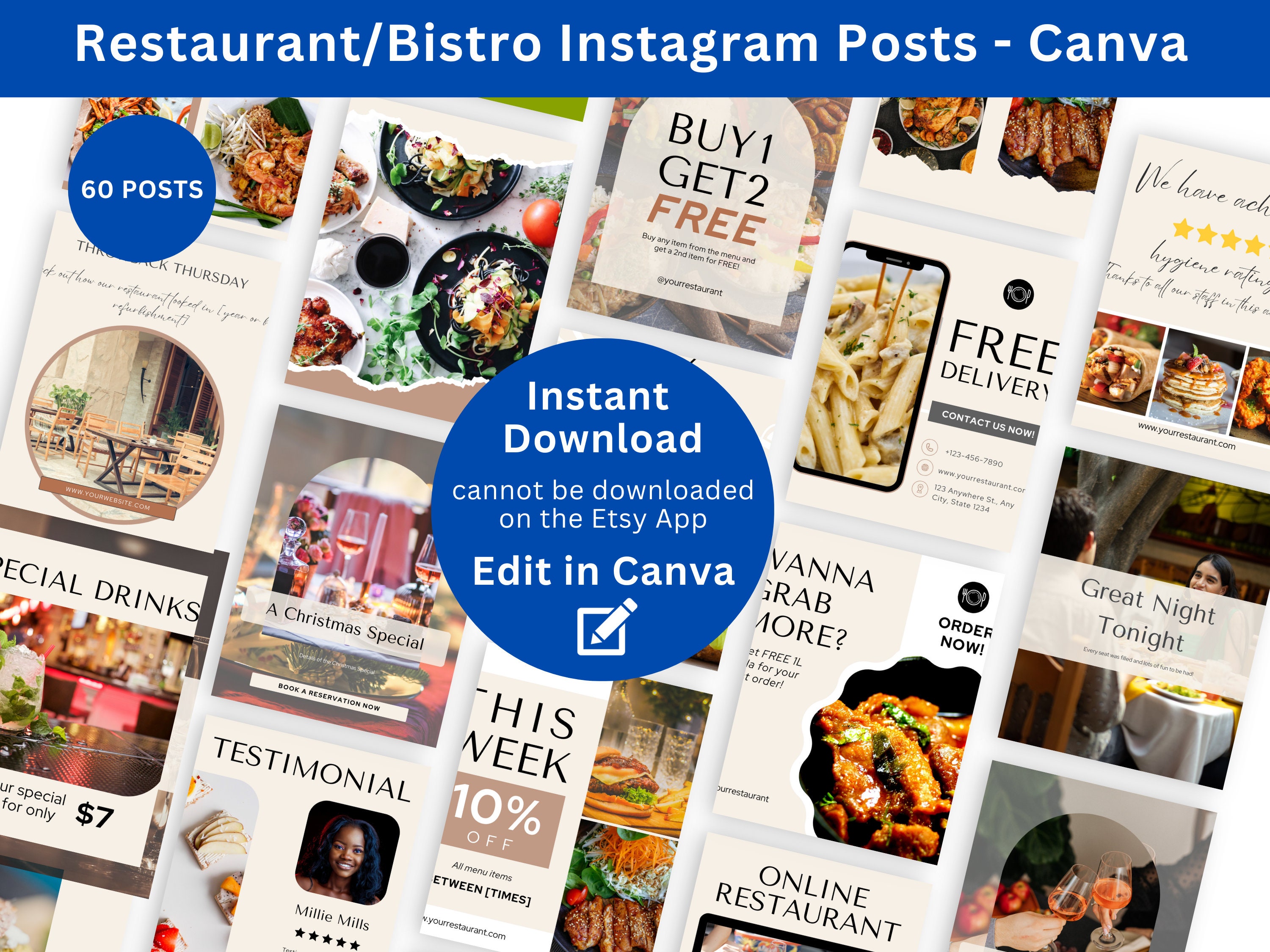 Restaurant Instagram Post Templates: Editable Food Business Kit (canva ...