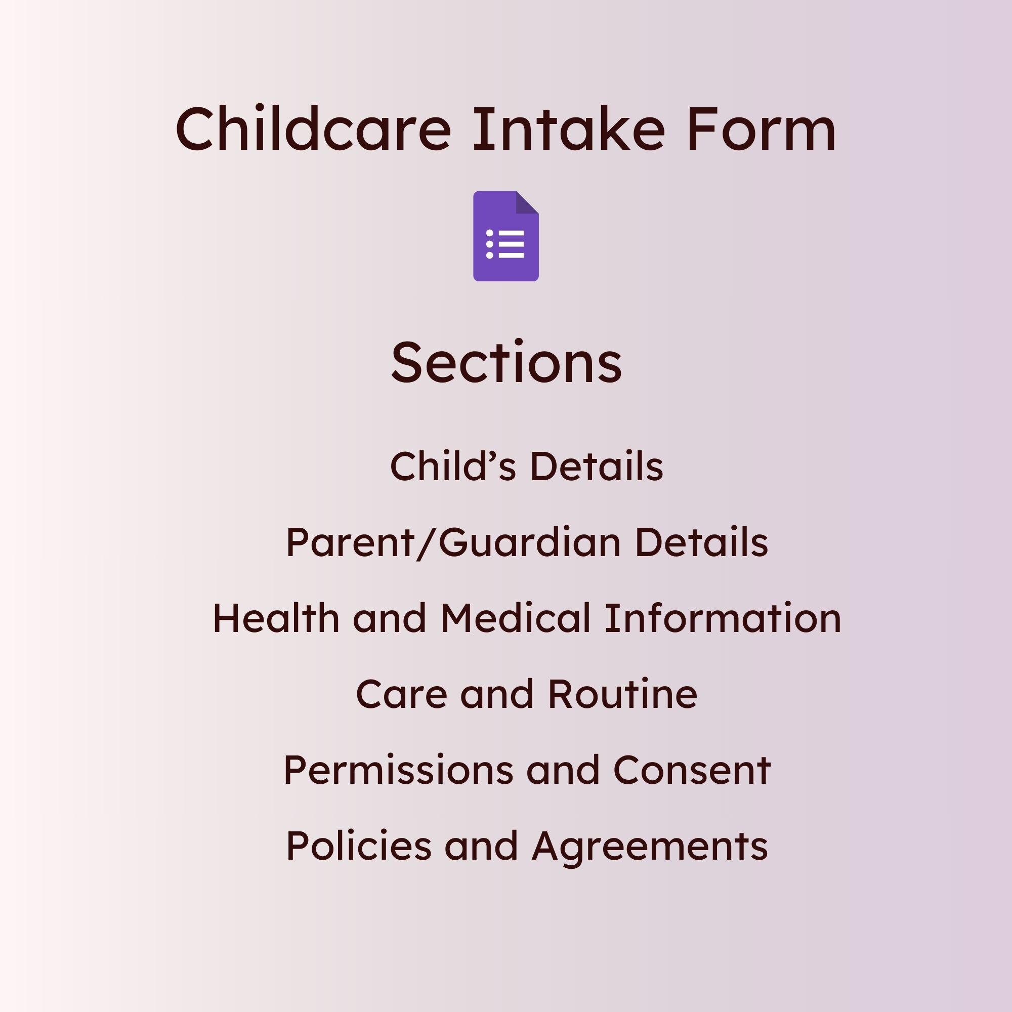 Child Intake Google Form Template Digital Childcare Enrolment ...