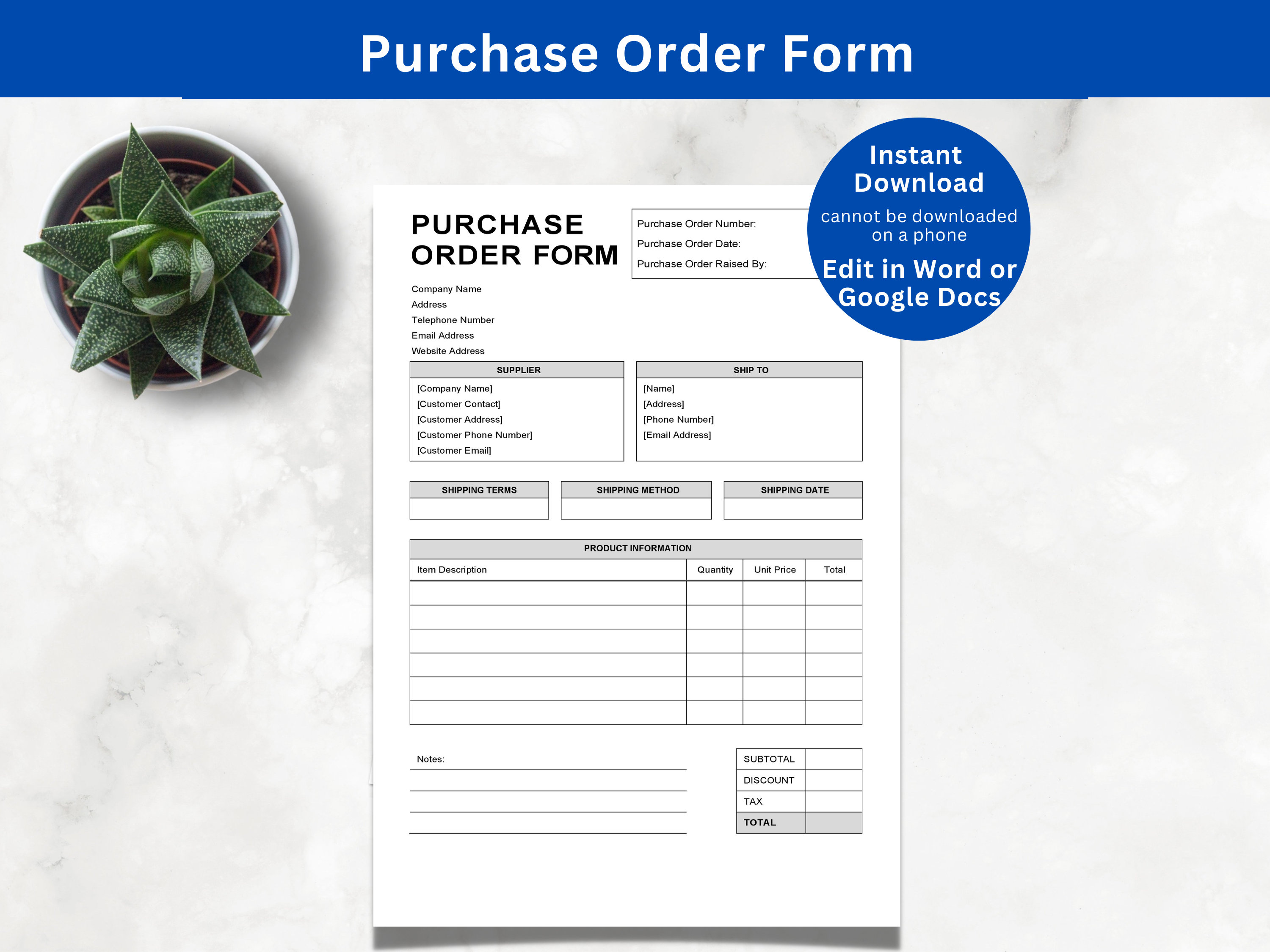 Purchase Order Form Order Form Template Purchase Order Template