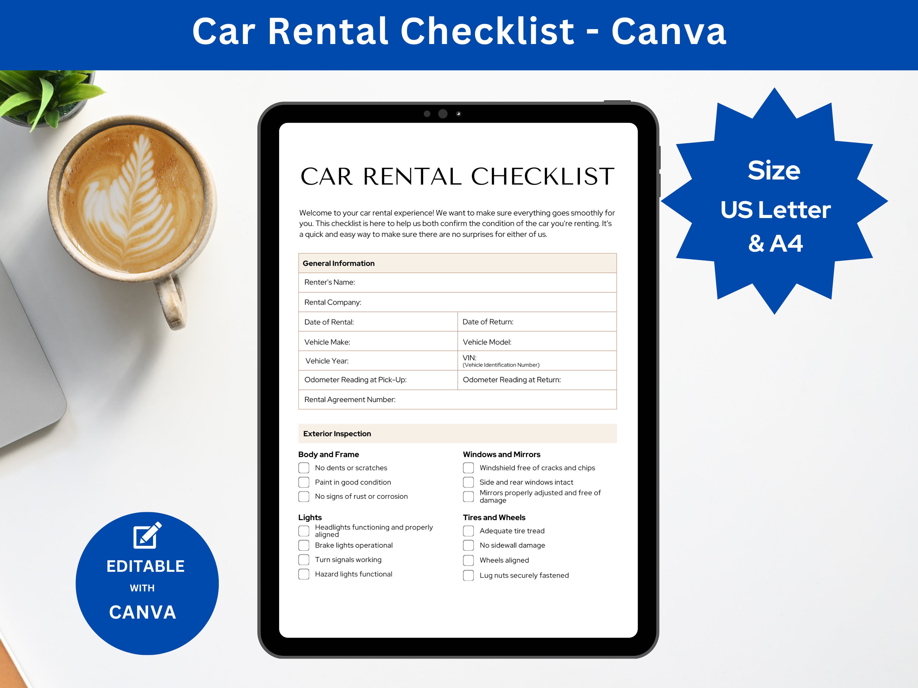 Car Rental Inspection Checklist: Vehicle Condition Form (canva & PDF ...