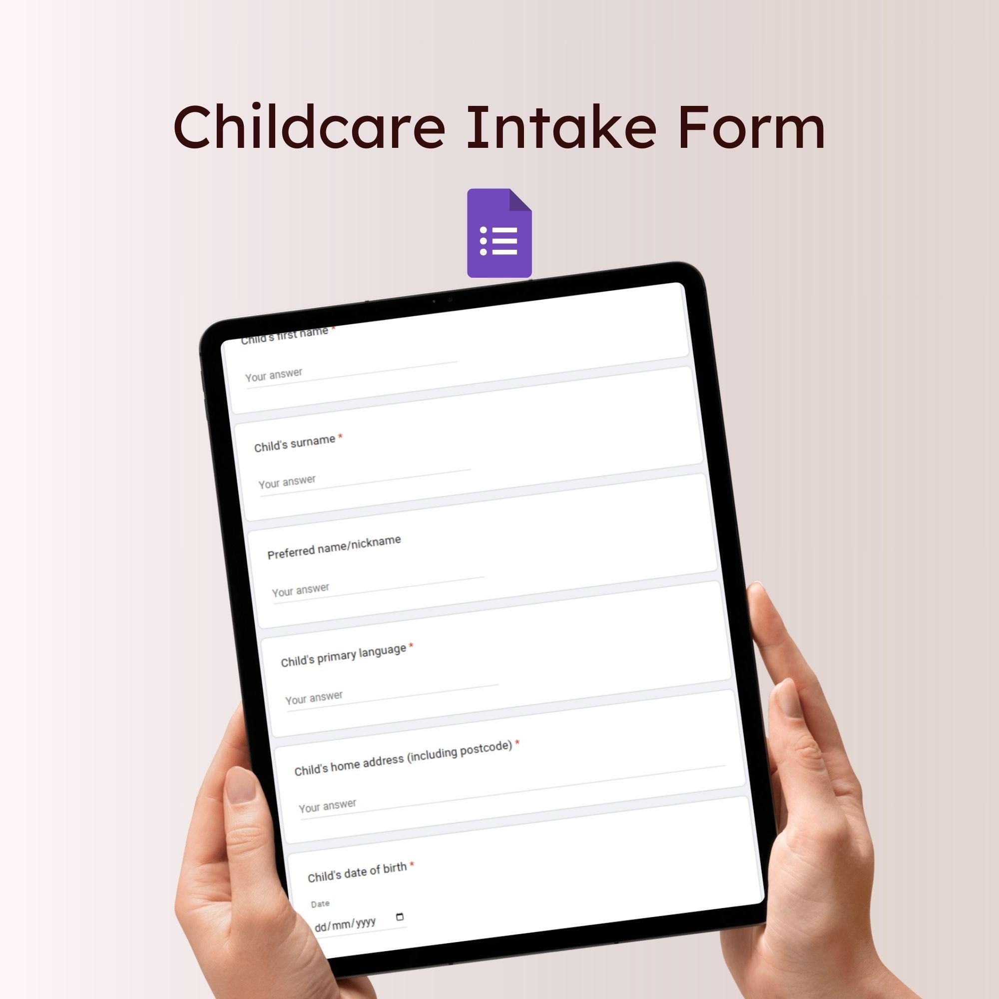 Child Intake Google Form Template Digital Childcare Enrolment ...