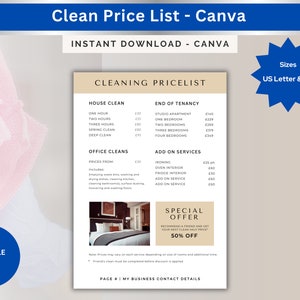 Cleaning Business Price List Template: Customizable Canva Design (A4 & US Letter)