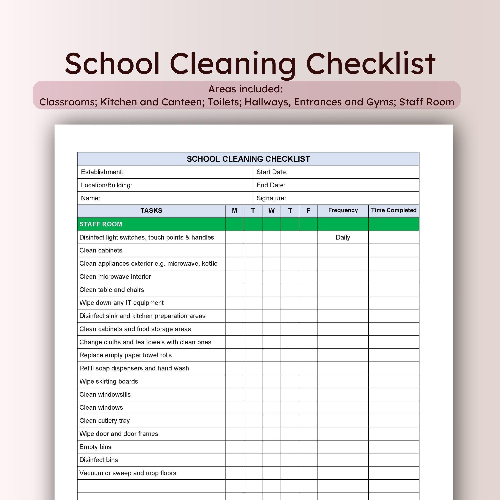 School Cleaning Checklist Printable Template Classroom Clean Duties ...
