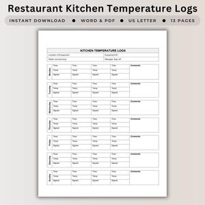 Restaurant Kitchen Temperature Logs