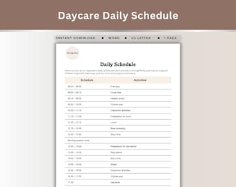 Daycare Daily Schedule Routine Toddler Full-Day Timetable Activity Infant Early Learning Plan Preschool Structure Classroom Flow Template