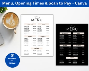 Restaurant Menu Template: Black and White Cafe Design (Editable Canva)