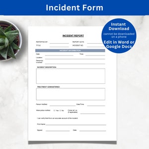 Incident Report Template Form Editable Word to Report Incidents at Work and Log Accident Treatment Details of Treatment & People Involved