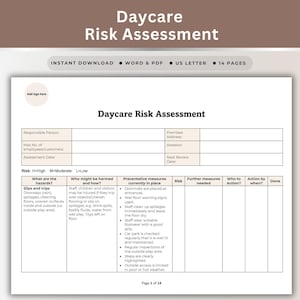 Modèle d'évaluation des risques pour les garderies - Liste de contrôle d'identification des dangers en milieu de garde d'enfants - Formation du personnel en matière de santé et de sécurité au travail