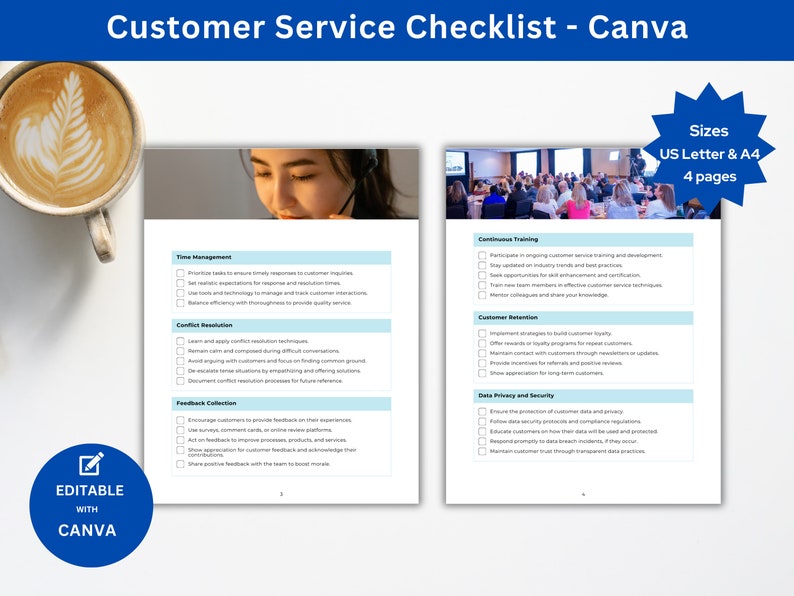 Customer Service Checklist for Quality Assurance and Customer Services Best Practices Editable Canva Template Ensure Client Satisfaction