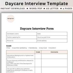 Childcare Hiring Questions For Daycare Interview Form With Example Recruitment Questions Sheet Questionnaire Interview Guide Sample Question