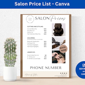 Salon Price List Template: Hair Services, Editable in Canva (A4 & US Letter)