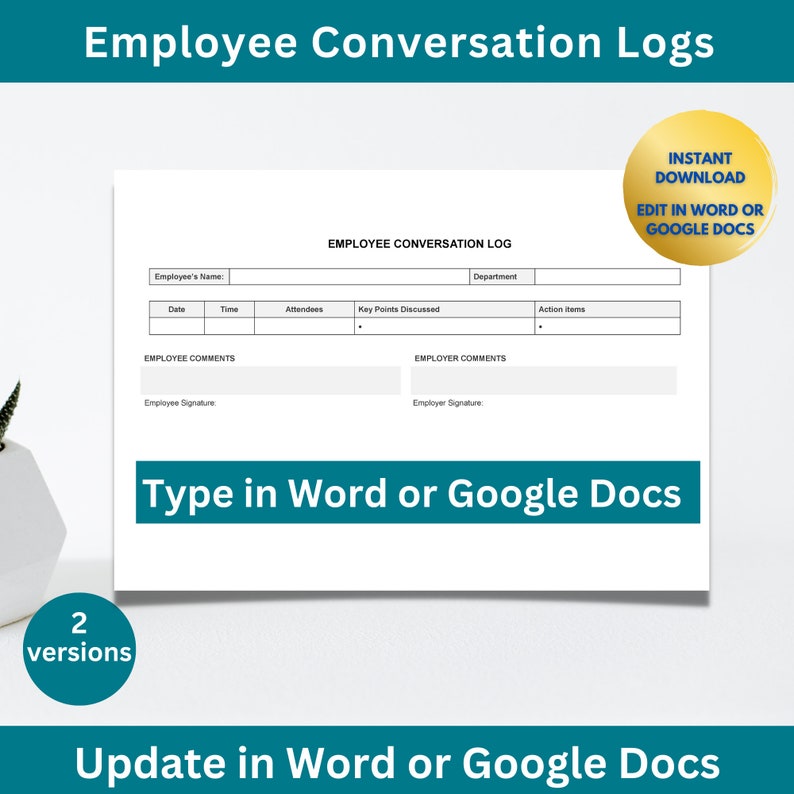 Employee Conversation Logs Word Template HR Conversation Etsy