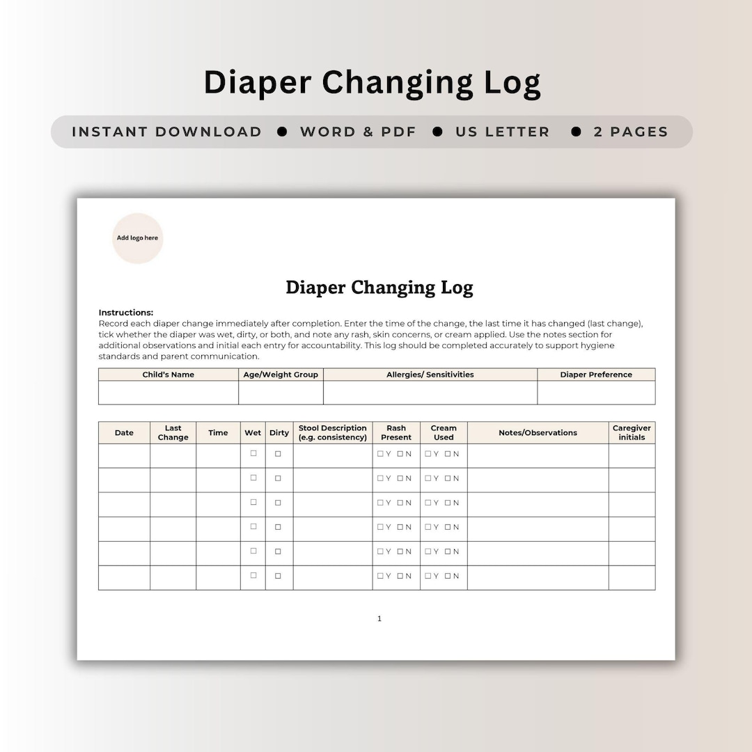 Nappy Changing Routine Cards Diaper Changing Log Template Infant Change Record Sheet Baby Care ...