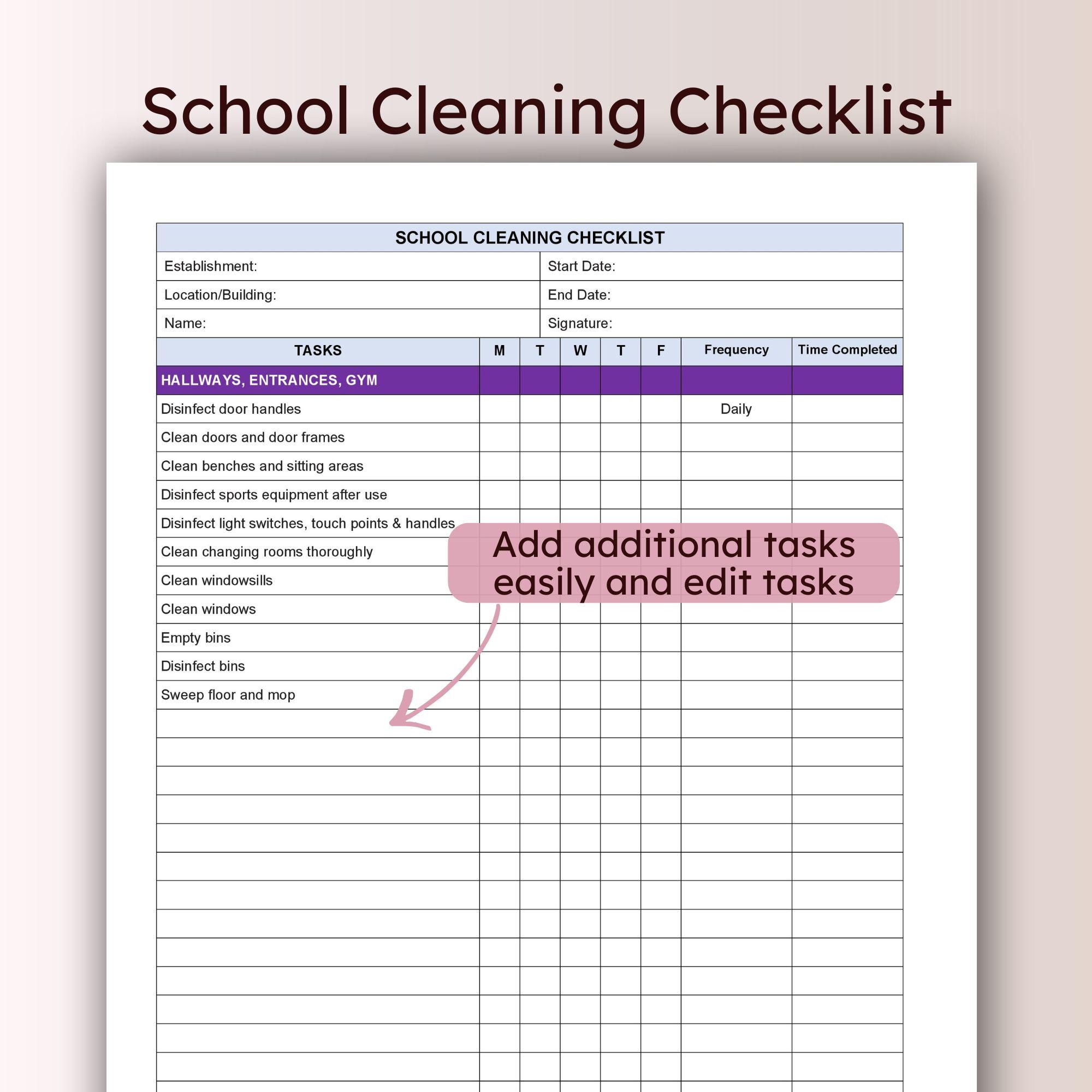 School Cleaning Checklist Printable Template Classroom Clean Duties ...