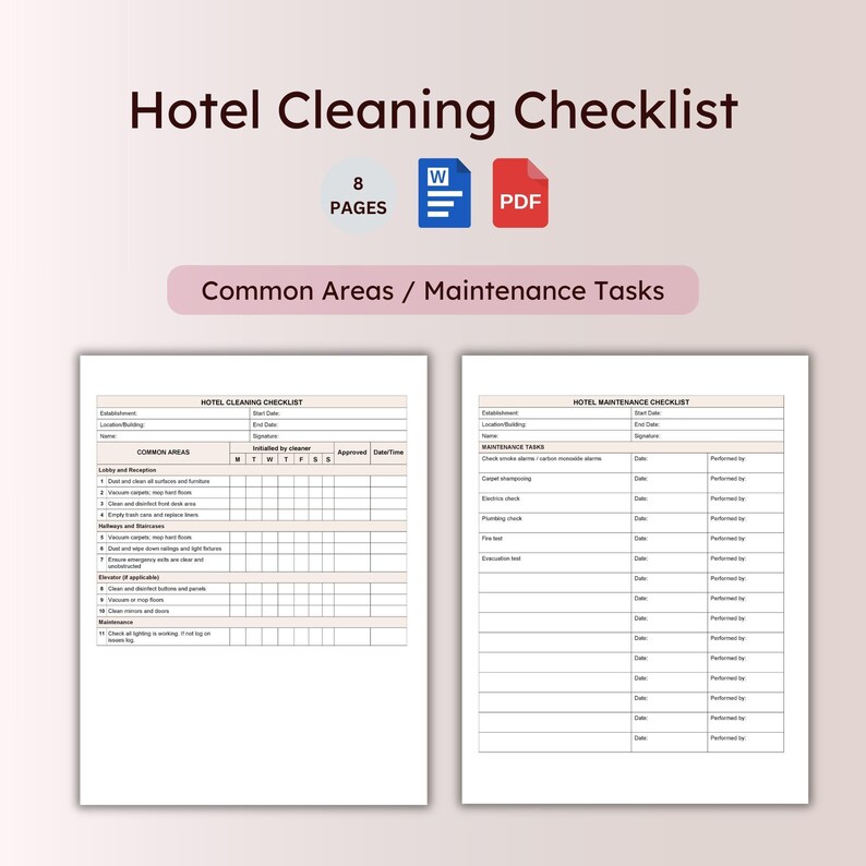 Hotel Housekeeping Cleaning Checklist Template Motel Cleaner Task Guide