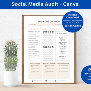 Social Media Audit For Social Media Marketer Report To Give to Client Social Media Management Checklist Customer Instagram Facebook Audits
