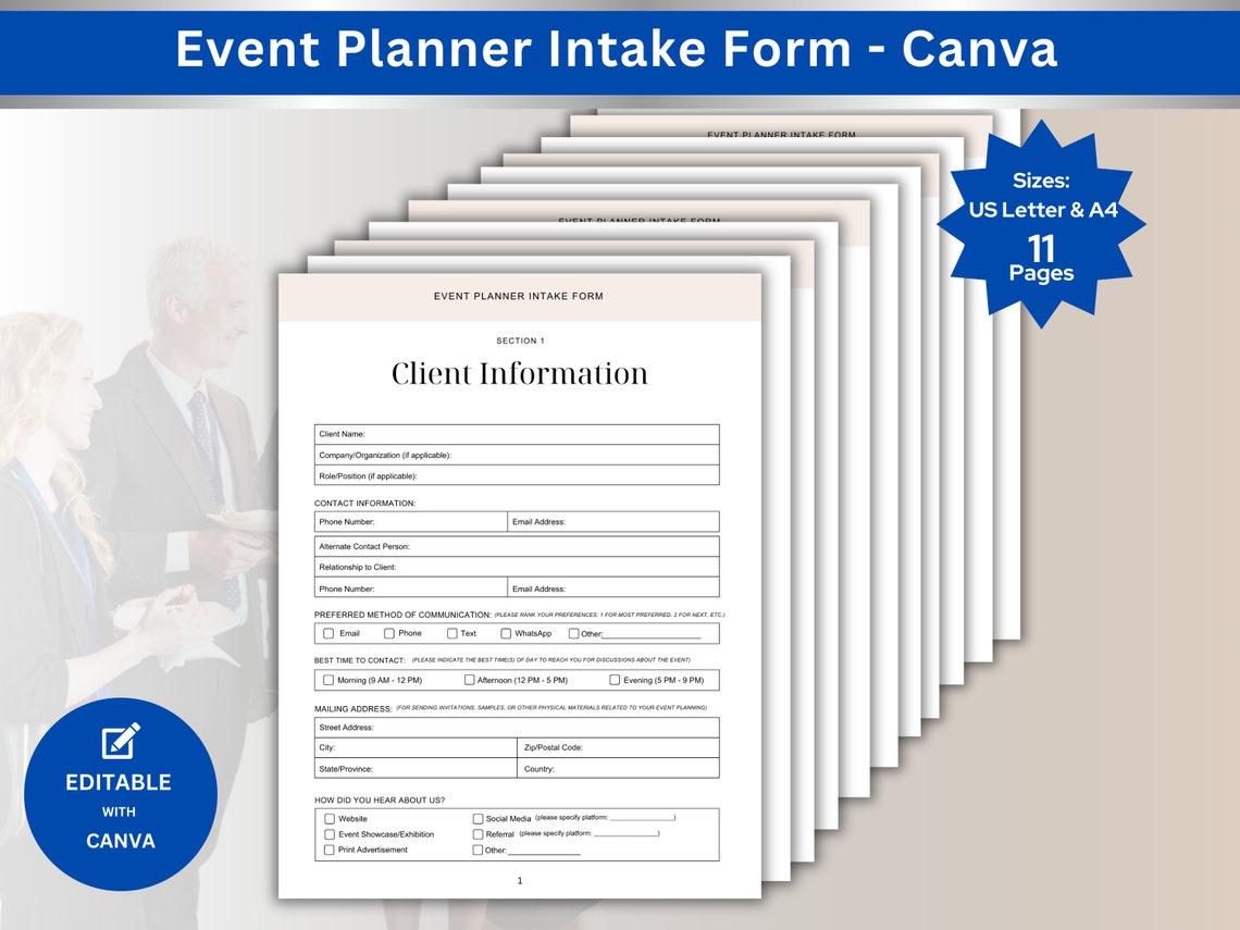 Event Intake Form Examples Event Planner Client Intake Form: Customizable Canva Template (PDF) - Etsy