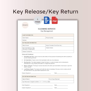 Cleaner Key Sign Out Log Form Property Access Tracking Document Cleaning Staff Key Release Control Sheet Housekeeping Key Allocation Record