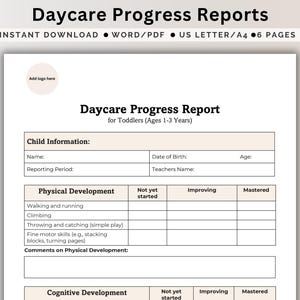 Rapporto sui progressi dell'asilo nido da inviare a casa ai genitori Modello di valutazione modificabile Aggiornamento delle tappe di apprendimento dei bambini piccoli Modello di progresso per bambini in età prescolare