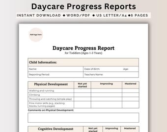 Daycare Progress Report To Send Home To Parents Editable Assessment Template Toddler Learning Milestone Update Preschooler Progress Template