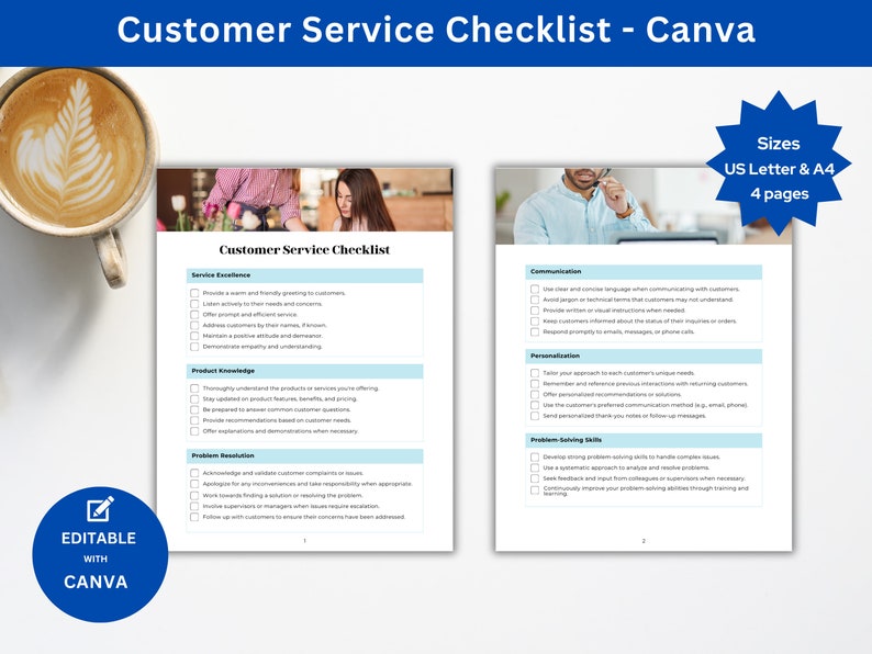 Customer Service Checklist for Quality Assurance and Customer Services Best Practices Editable Canva Template Ensure Client Satisfaction