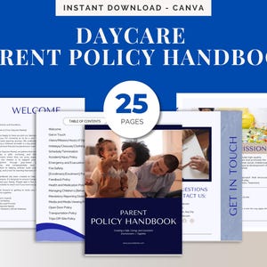 Modelo de Manual de Políticas para Pais de Creche Pacote de Boas-Vindas Editável Manual de Pré-escola para Impressão Formulários de Creche Domiciliar Personalizáveis Canva