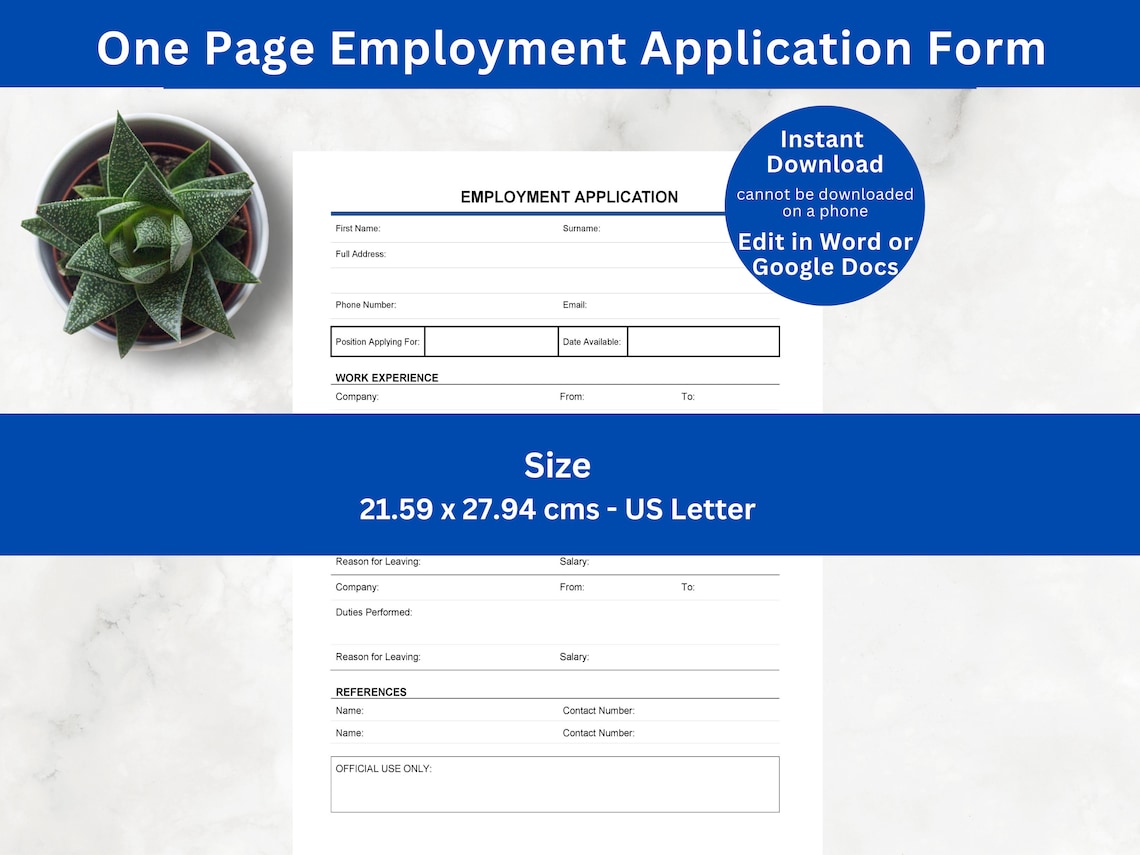 Employment Application Form | Printable Job Application | Employment ...