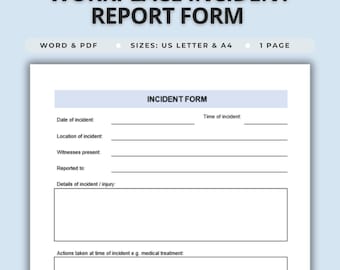 Workplace Incident Report Form Employee Accident Printable Safety Occurrence Sheet Staff Injury Record Business Documentation Template Word