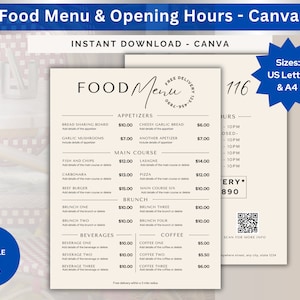 Simple Restaurant Food Menu Template Tan and Black and White Bistro Menu Ideas For Pub Menu Cafe Menu Food Truck Menu Opening Times QR Code