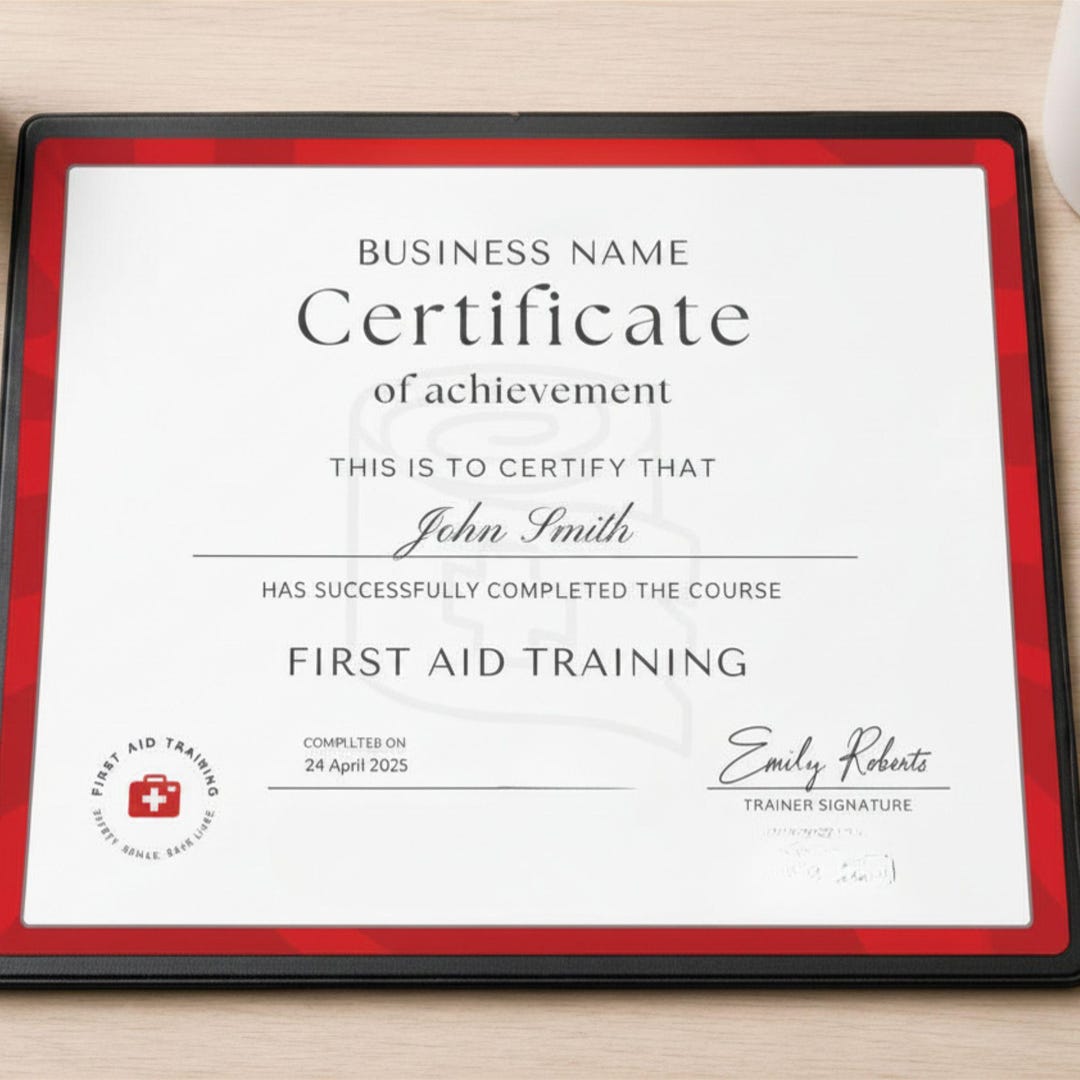 First Aid Certification Completion Template Idea Workplace Compliance ...