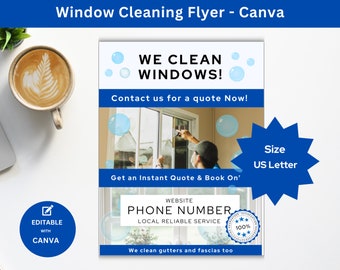 Window Cleaning Flyer Template for Window Washing Services Window Cleaning Leaflet for Window Cleaner and Gutter Cleaning Advertising Sheet
