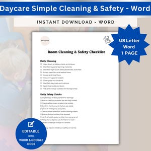 Simple Daycare Cleaning and Safety Checklist Template Daily Nursery Cleaning Log Printable Childcare Room Cleaning Schedule Preschool Safety
