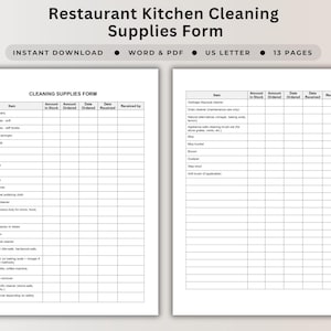 Kitchen Cleaning Supplies Form