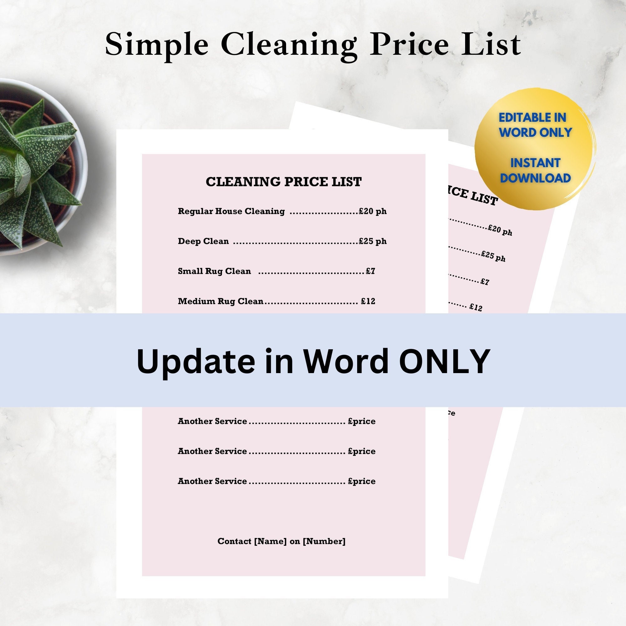 House Clean Price List Price List Word Template Regular Etsy