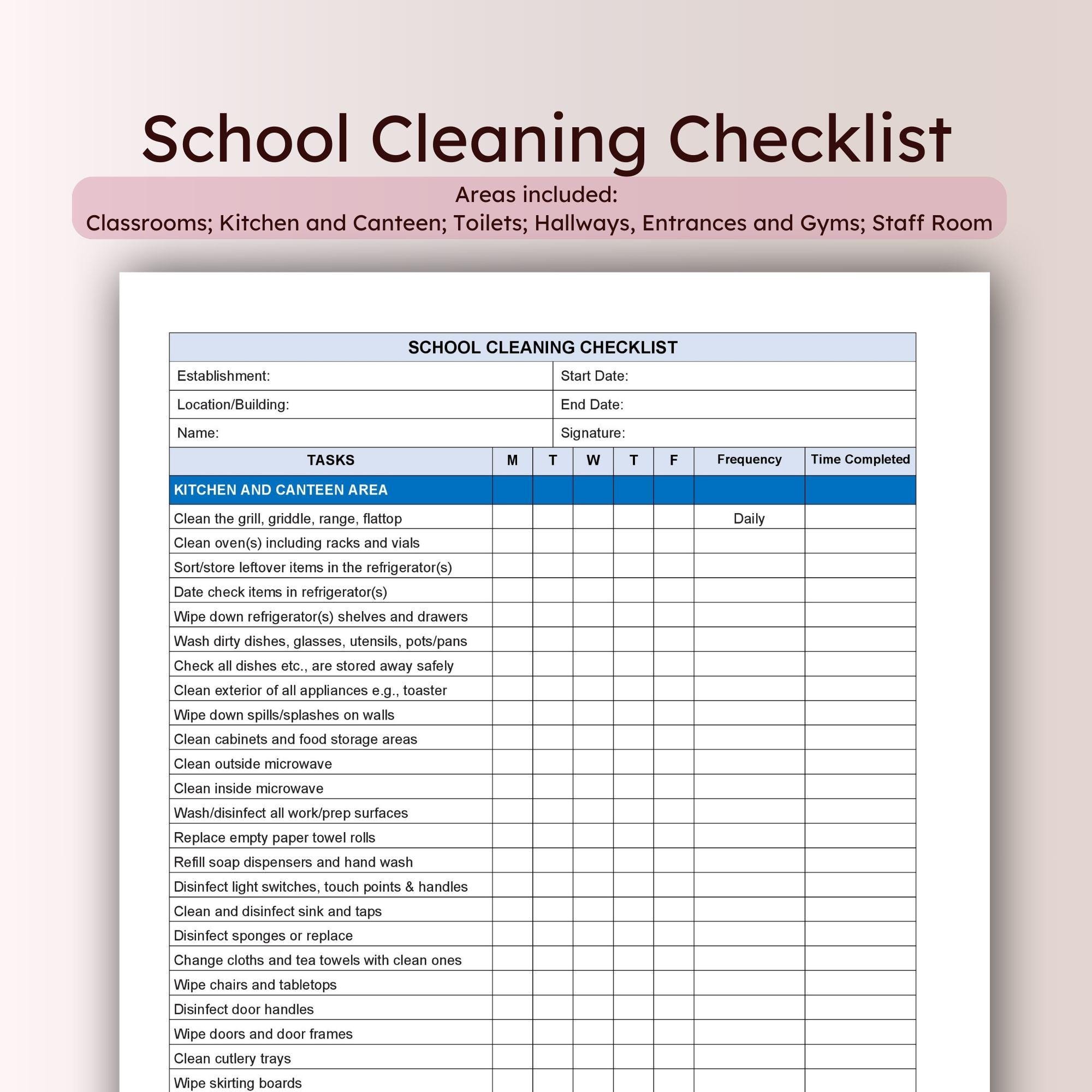School Cleaning Checklist Printable Template Classroom Clean Duties ...