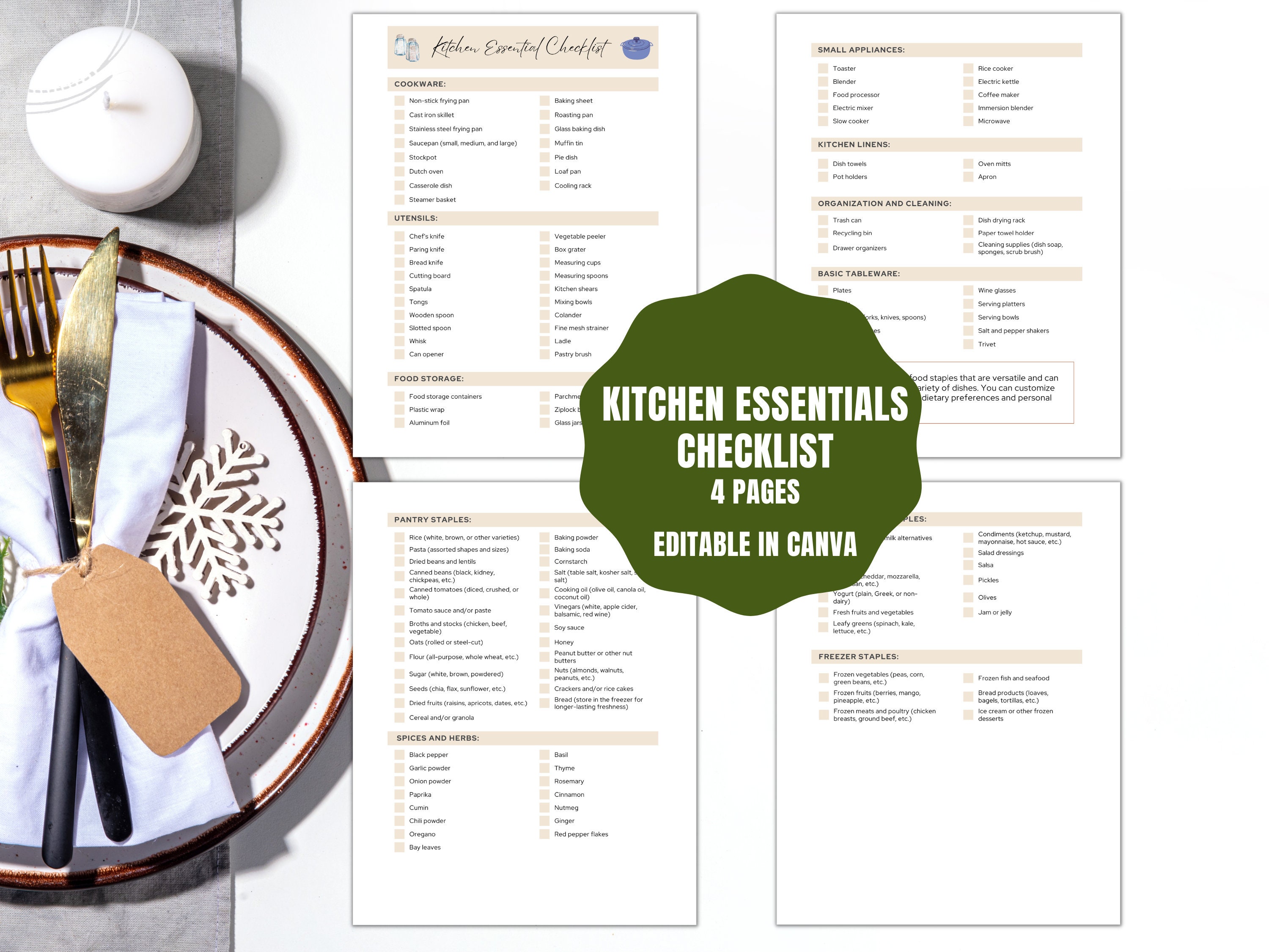 Kitchen Essentials Checklist for a New Home Including Cookware ...