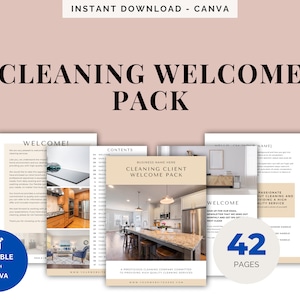Cleaning Client Welcome Packet |  Cleaning Business Client Welcome Letter | Cleaning Company Professional New Client Welcome Packet Canva