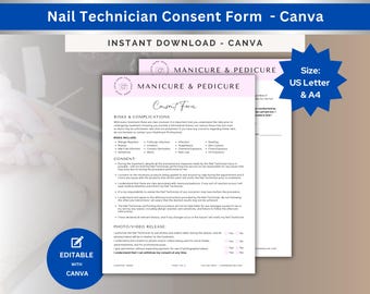 Nail Technician Consent Form: Client Intake, Salon Waiver (Canva PDF)