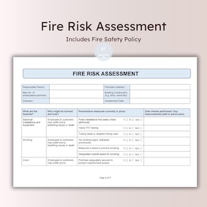 Fire Risk Assessment Template Workplace Safety Evaluation Form Small Business Fire Hazard Inspection Checklist Compliance Documentation Word