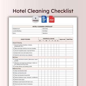 ホテルのハウスキーピング清掃チェックリストテンプレートモーテル清掃作業ガイド毎日の客室清掃手順寝室品質管理シートログWord