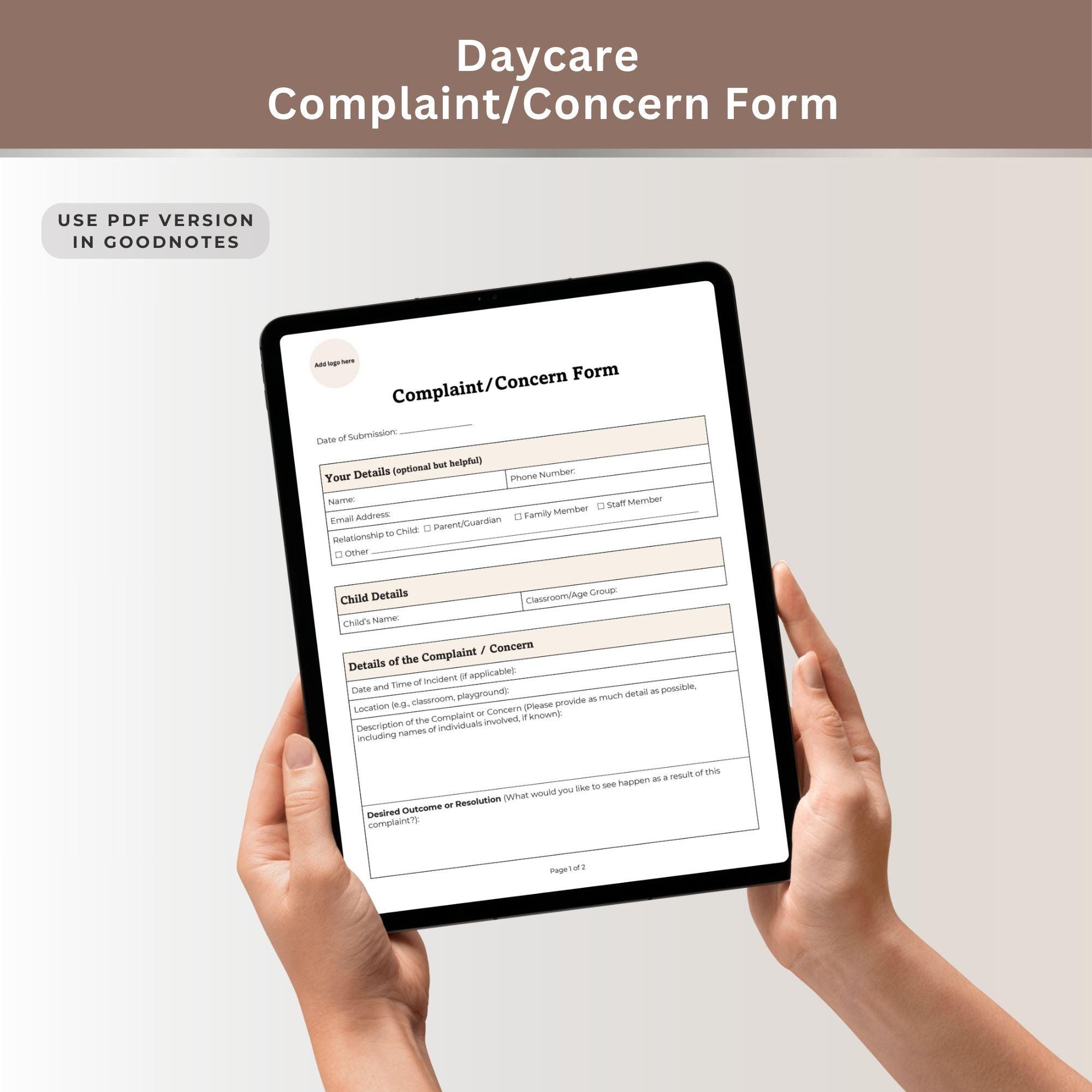 Preschool Complaint Form Template Childcare Concern Reporting Feedback ...