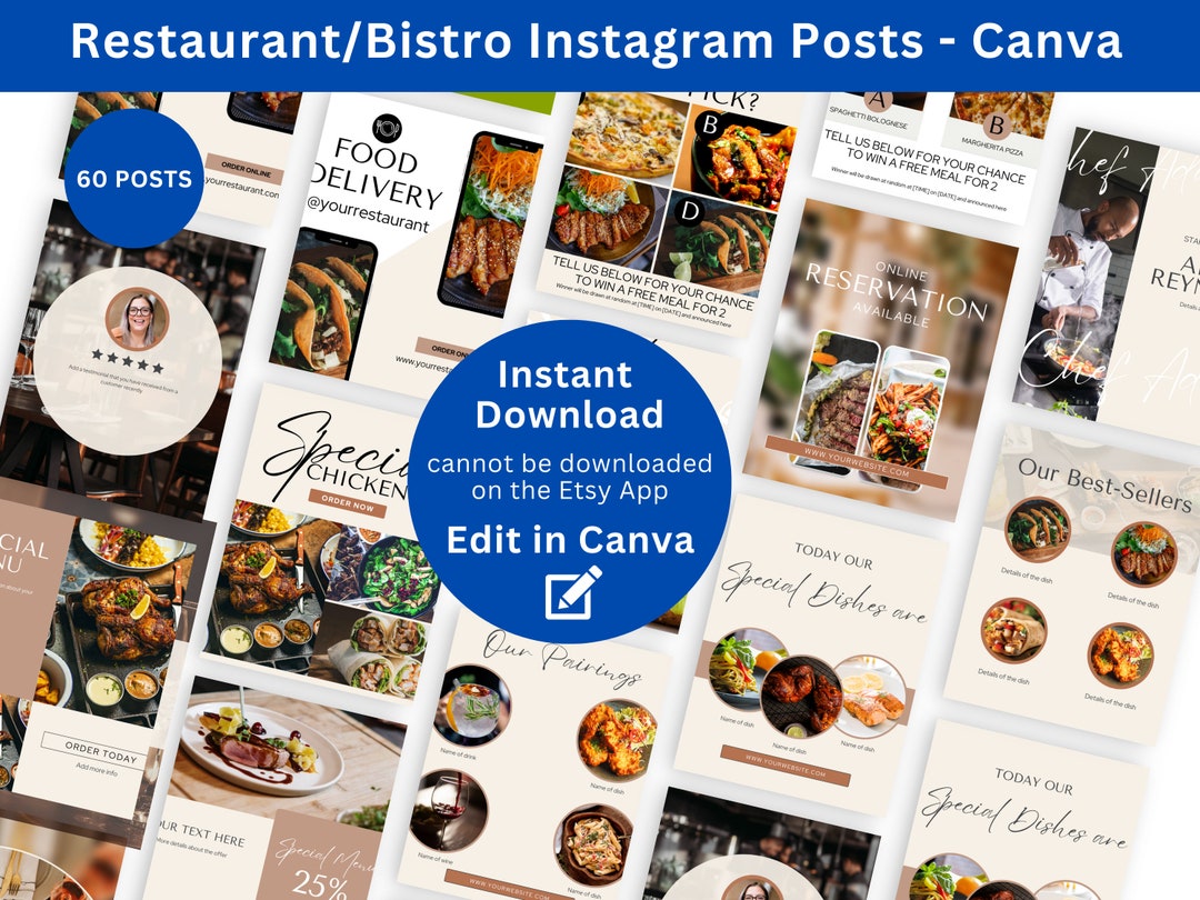 Restaurant Instagram Post Templates: Editable Food Business Kit (canva ...