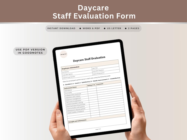 Preschool Staff Evaluation Form Template Employee Performance Review ...