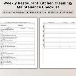 Weekly Restaurant Kitchen Cleaning Checklist