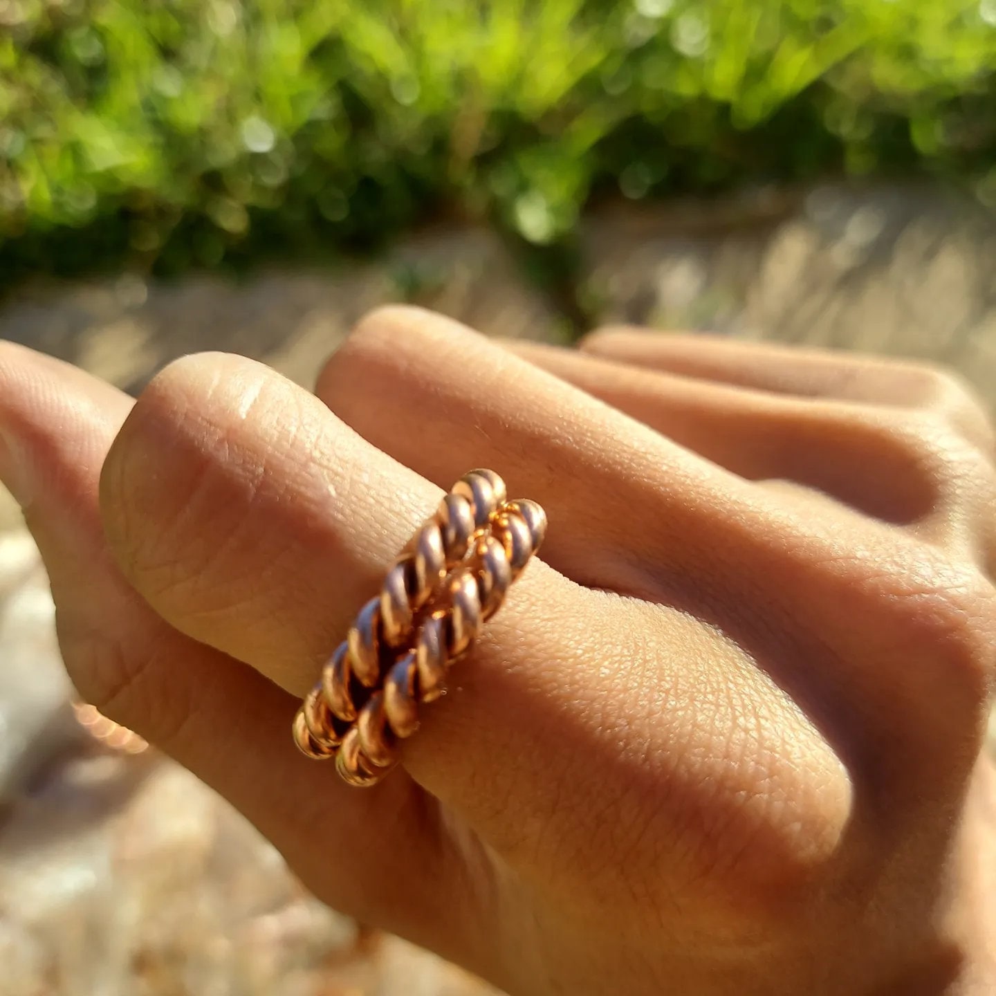 Handmade Copper Palm Ring Set (2 Pcs) - Adjustable Spiral Reiki & Meditation Jewelry With Gem