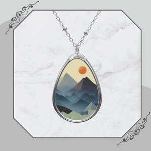 Pendant Necklace, mountains, sunrise, sunset, necklace for her, womens jewelry, birthday gift, anniversary gift, lightweight necklace