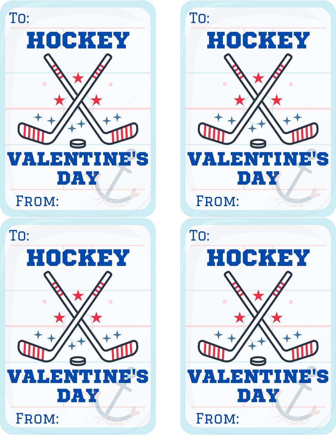 Hockey Valentine's Day Card Printable, Class Valentines, Classroom ...