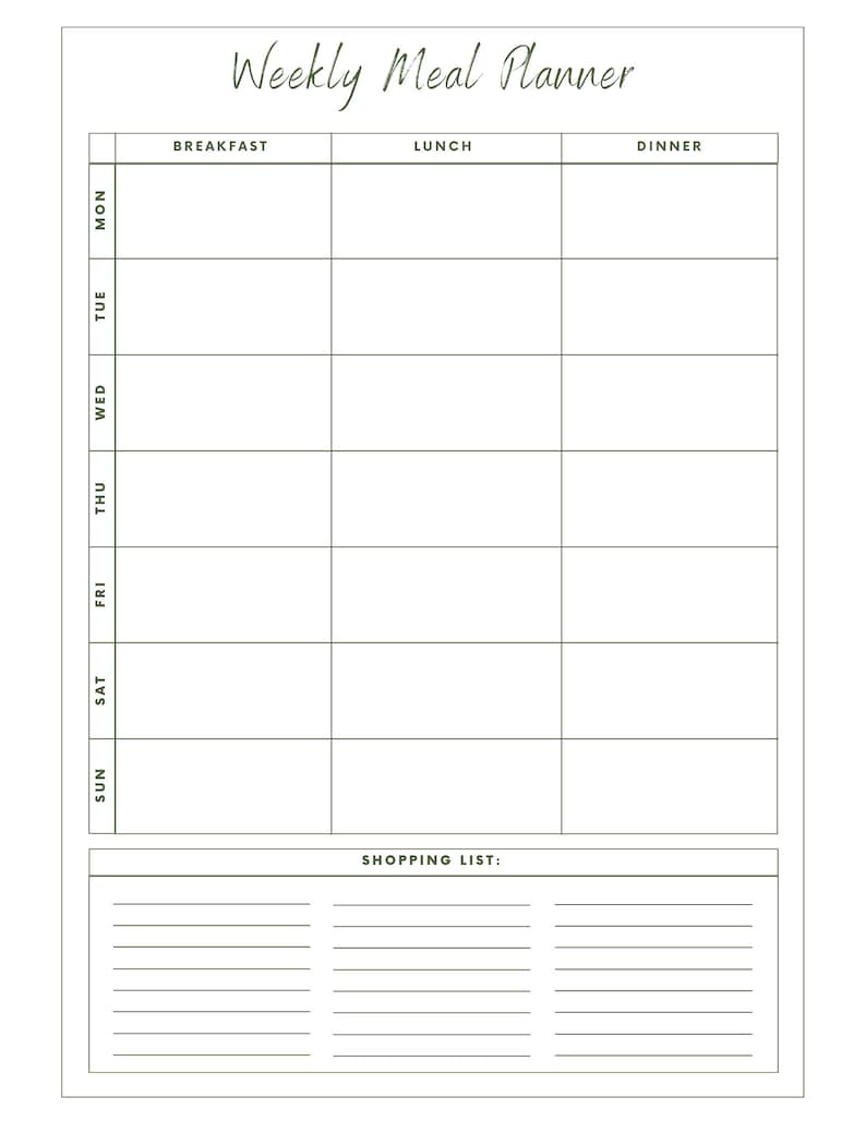 Simple Weekly Meal Planner Printable A4 PDF - Etsy