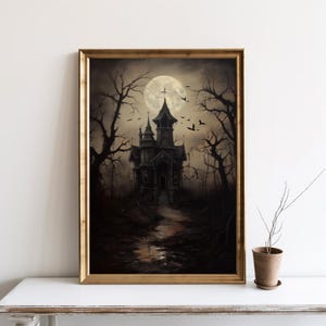 Spukhaus Wandkunst, Halloween Vintage-Druck, Dark Academia Druck, Gruselhaus druckbare Kunst, digitaler Download Kunst-Poster-Druck | SG#136