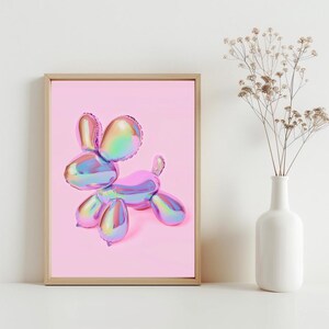 Pink Balloon Dog Wall Art, Preppy Pink Bedroom Decor, Dorm Room Poster, Teenager Wall Poster, College Apartment Art, Trendy Disco | SG#170